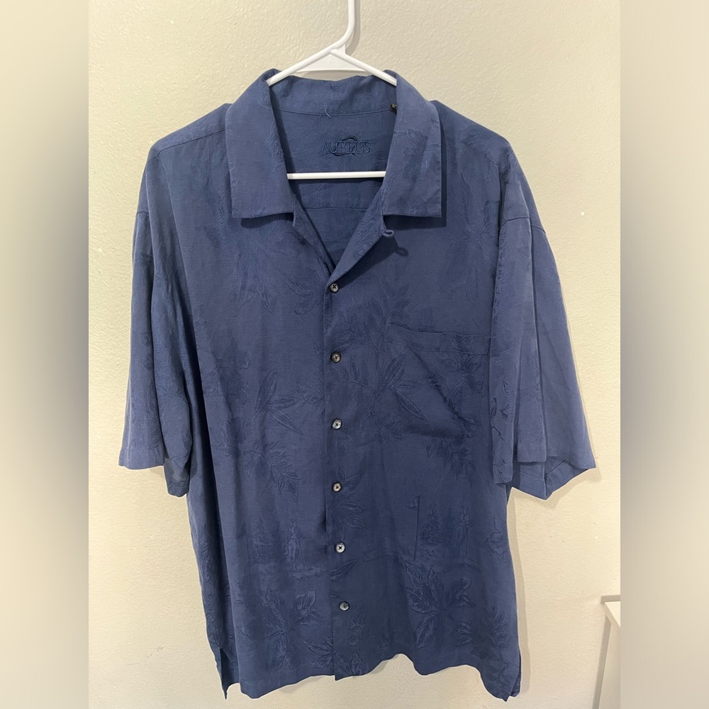Aureus Silk Hawaiian Navy Floral Button Shirt Men’s Size XL